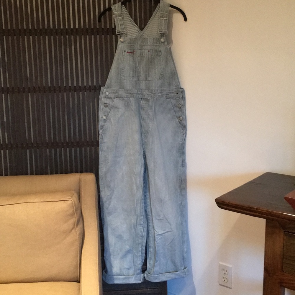 Gap striped denim overalls
